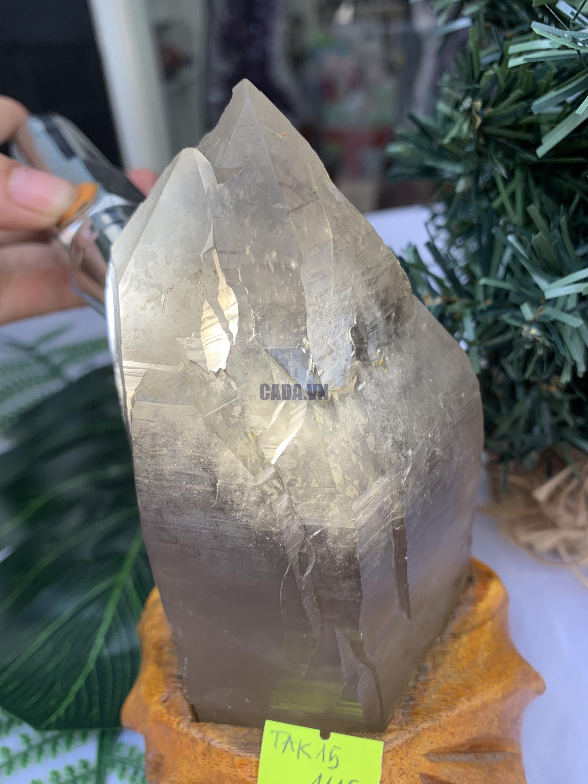 TRỤ THẠCH ANH KHÓI THÔ- RAW SMOKY QUARTZ POINT (TAK15), KL:0.710KG, KT: 16x8CM