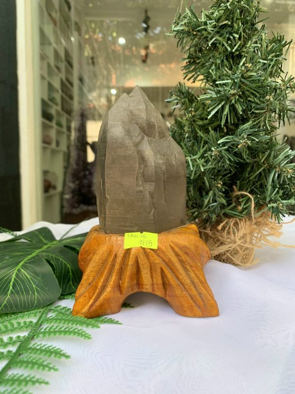 TRỤ THẠCH ANH KHÓI THÔ- RAW SMOKY QUARTZ POINT (TAK15), KL:0.710KG, KT: 16x8CM
