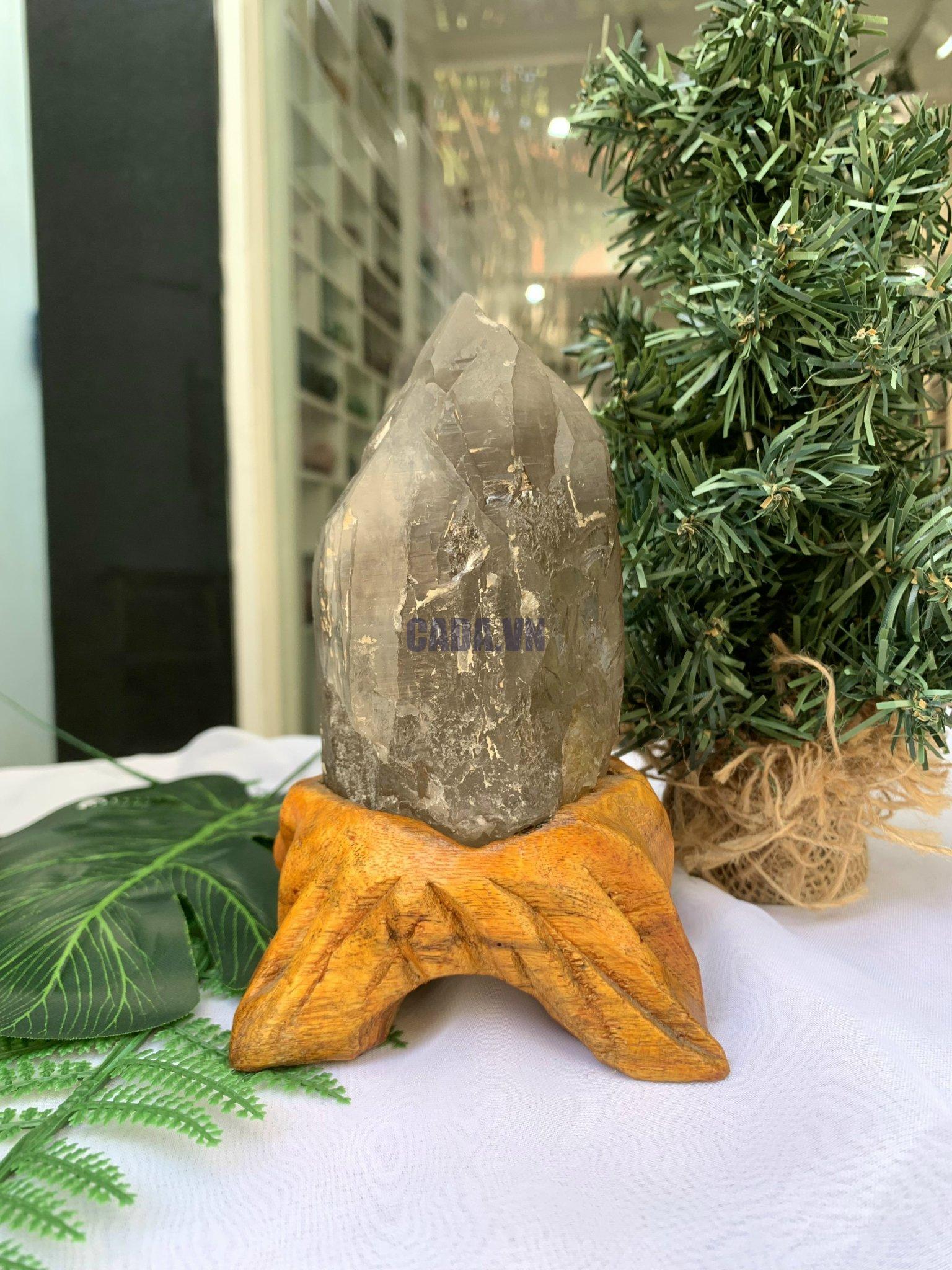 TRỤ THẠCH ANH KHÓI THÔ- RAW SMOKY QUARTZ POINT (TAK15), KL:0.710KG, KT: 16x8CM