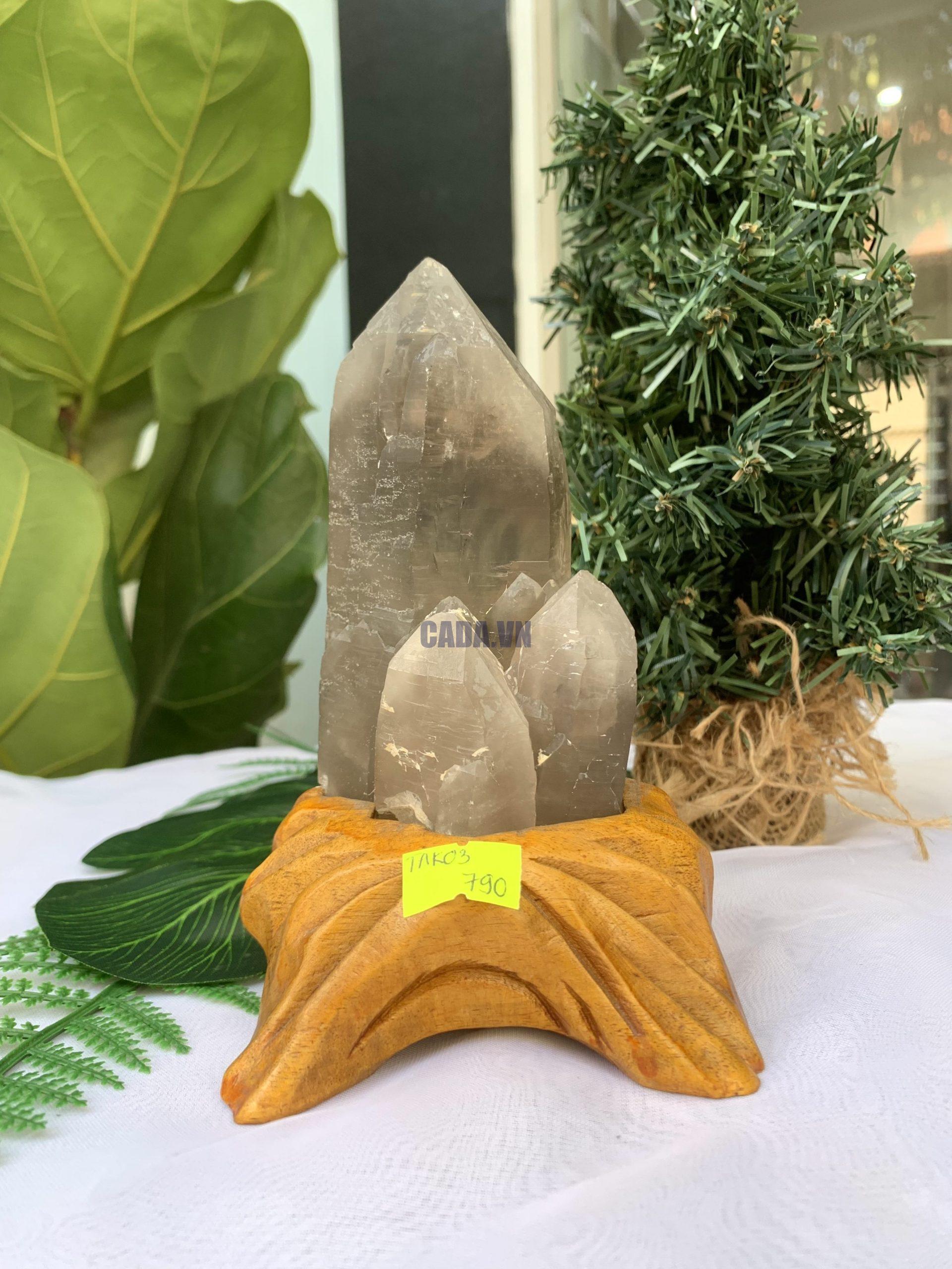 TRỤ THẠCH ANH KHÓI THÔ- RAW SMOKY QUARTZ POINT (TAK03), KL:0.492KG, KT: 16.3x7.2CM