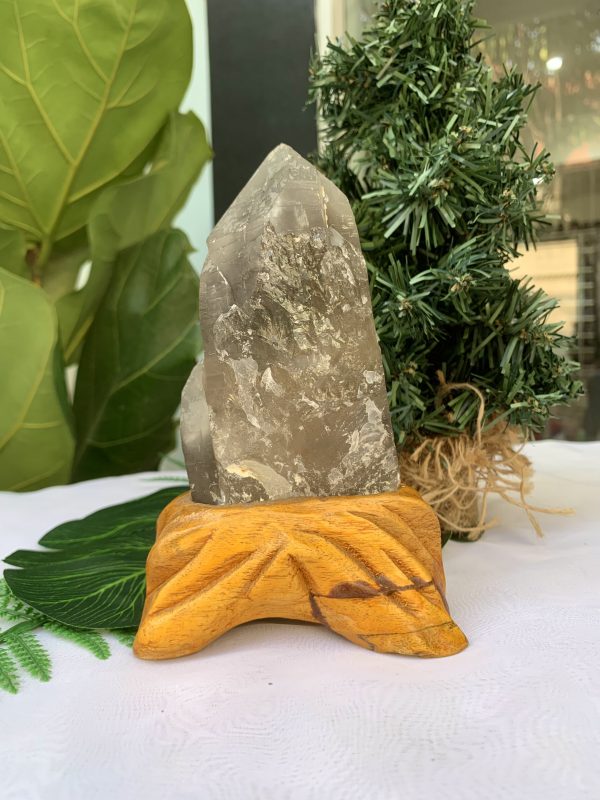 TRỤ THẠCH ANH KHÓI THÔ- RAW SMOKY QUARTZ POINT (TAK03), KL:0.492KG, KT: 16.3x7.2CM