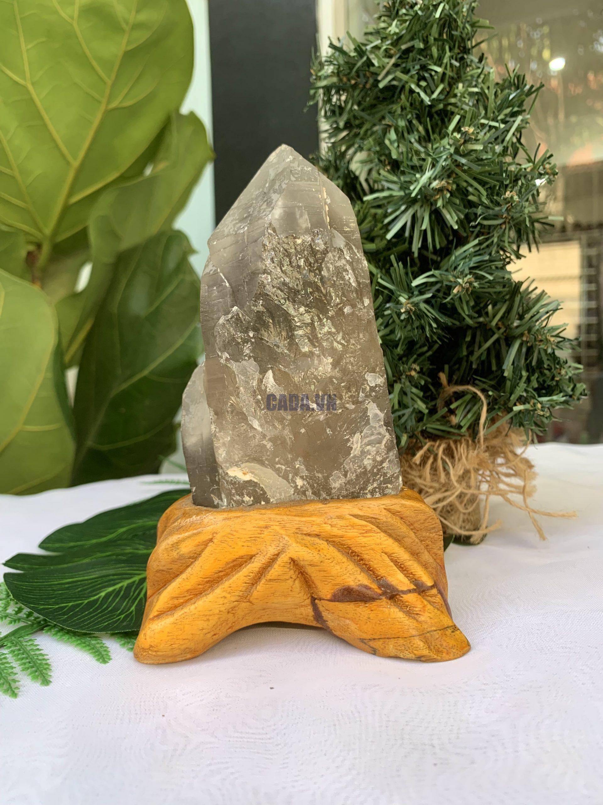 TRỤ THẠCH ANH KHÓI THÔ- RAW SMOKY QUARTZ POINT (TAK03), KL:0.492KG, KT: 16.3x7.2CM