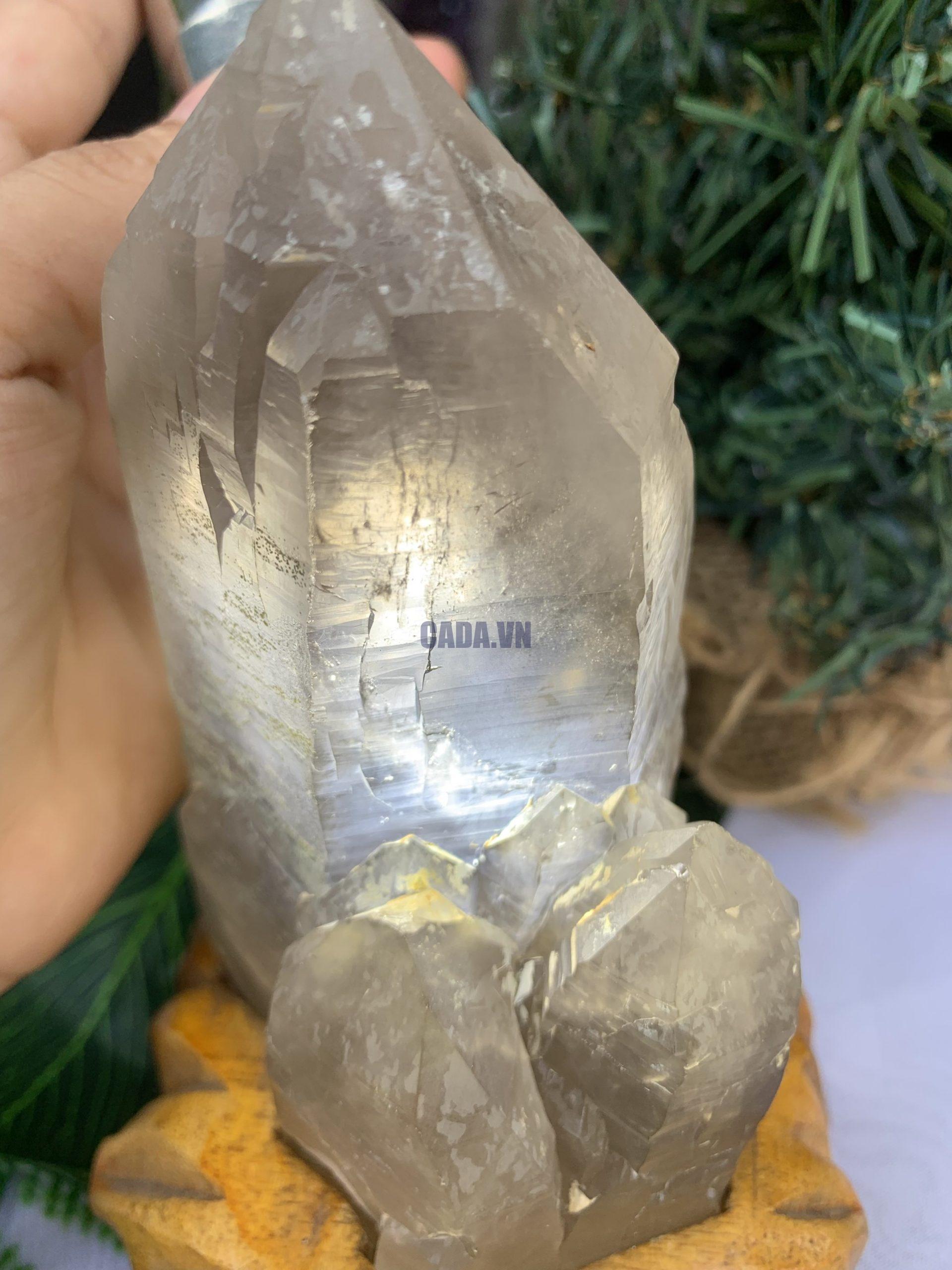 TRỤ THẠCH ANH KHÓI THÔ- RAW SMOKY QUARTZ POINT (TAK03), KL:0.492KG, KT: 16.3x7.2CM