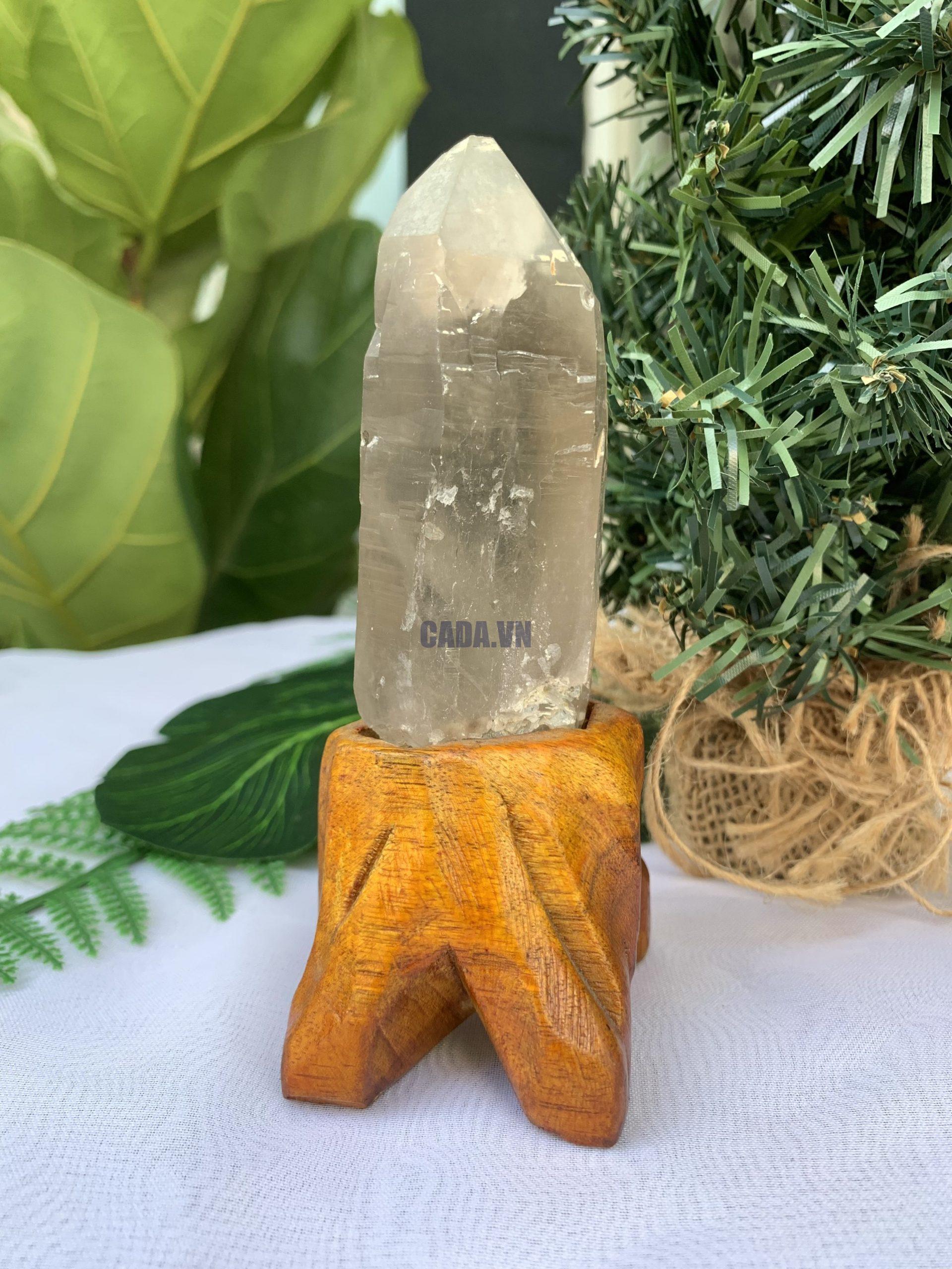 TRỤ THẠCH ANH KHÓI THÔ- RAW SMOKY QUARTZ POINT (TAK04), KL:0.162KG, KT: 14x4.2CM