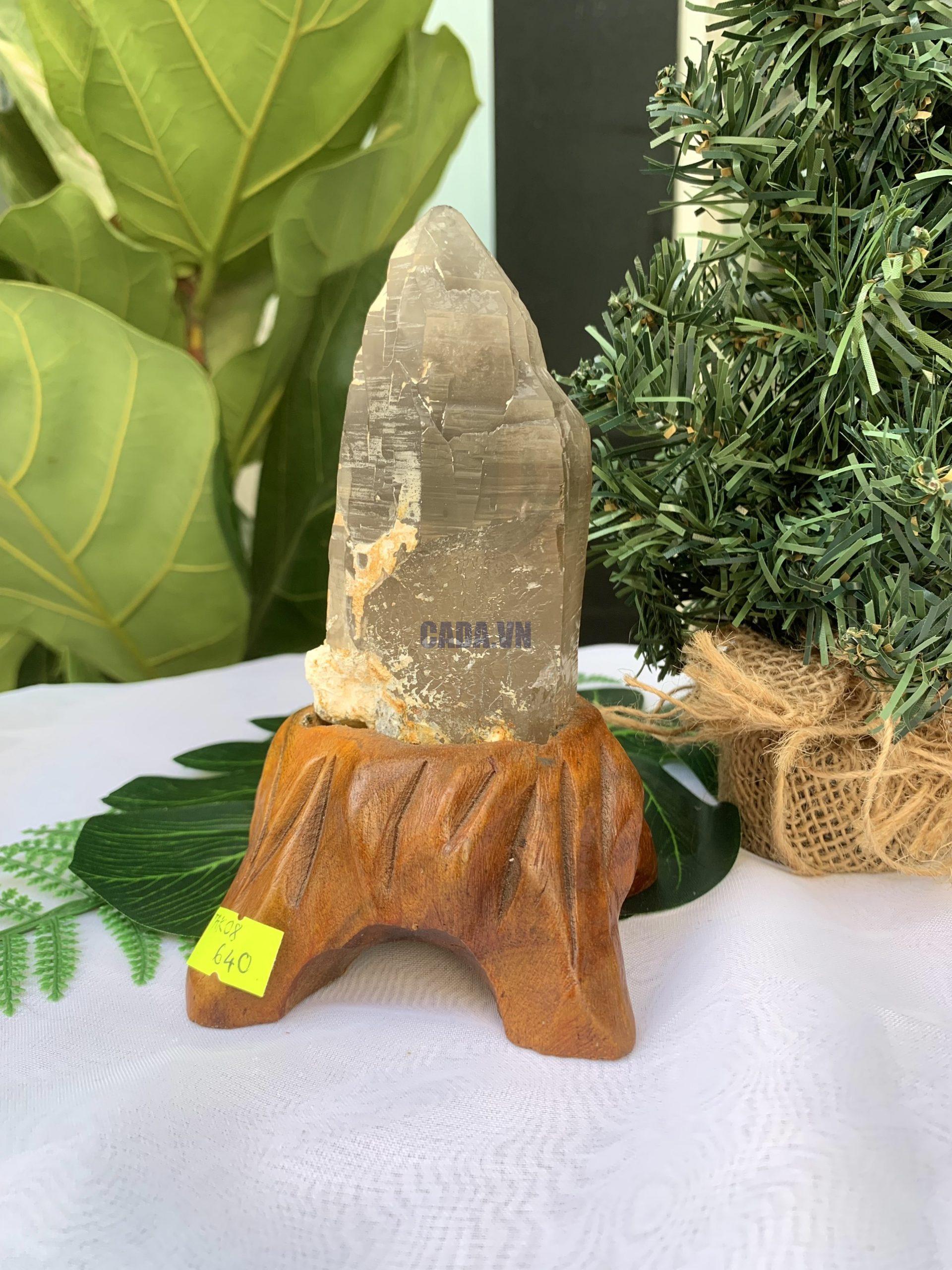 TRỤ THẠCH ANH KHÓI THÔ- RAW SMOKY QUARTZ POINT (TAK08), KL:0.394KG, KT: 15.5x6CM