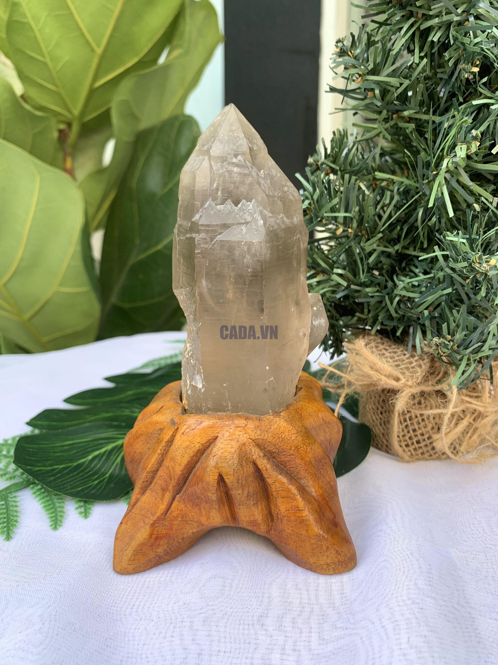 TRỤ THẠCH ANH KHÓI THÔ- RAW SMOKY QUARTZ POINT (TAK08), KL:0.394KG, KT: 15.5x6CM