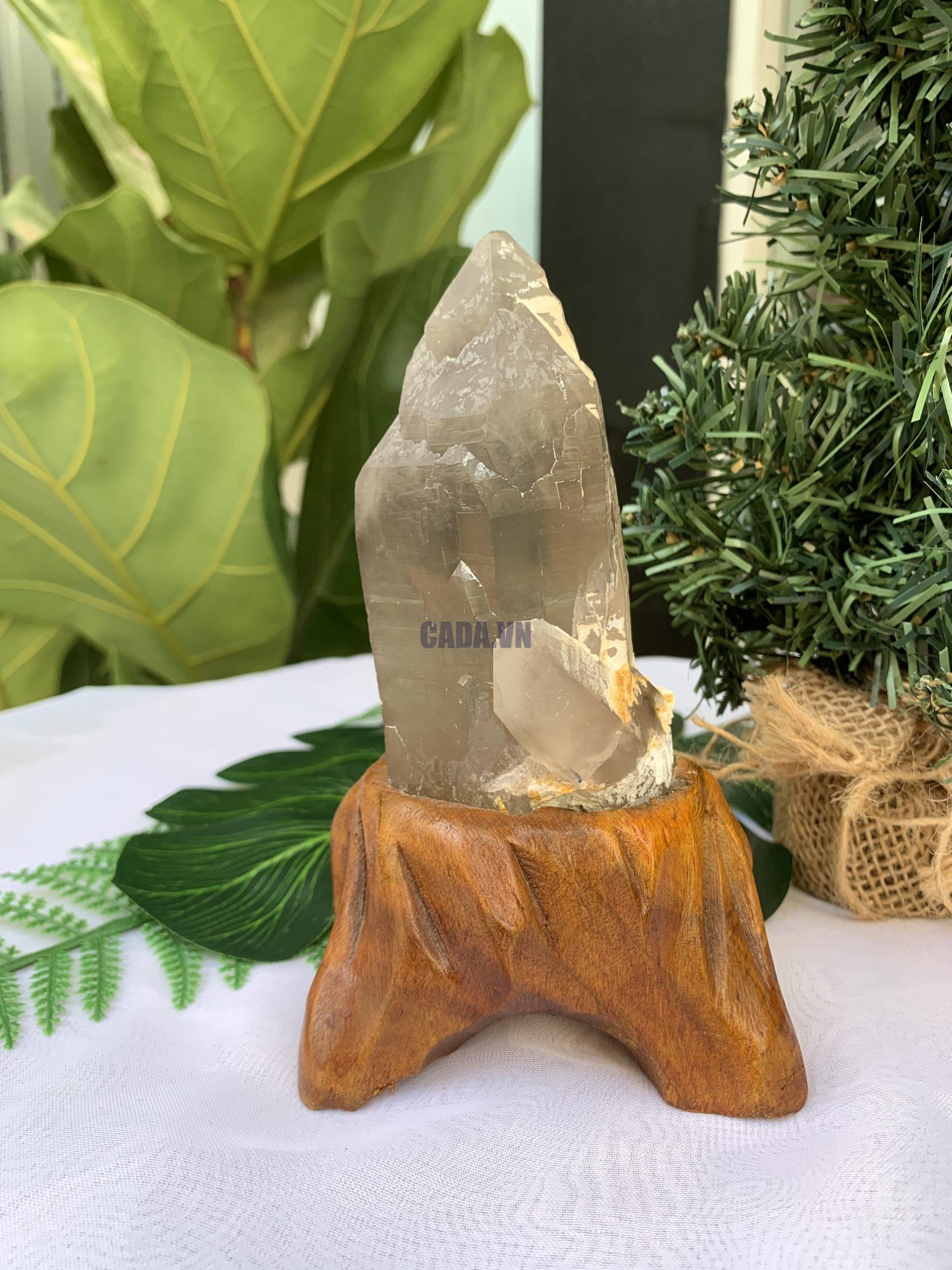 TRỤ THẠCH ANH KHÓI THÔ- RAW SMOKY QUARTZ POINT (TAK08), KL:0.394KG, KT: 15.5x6CM