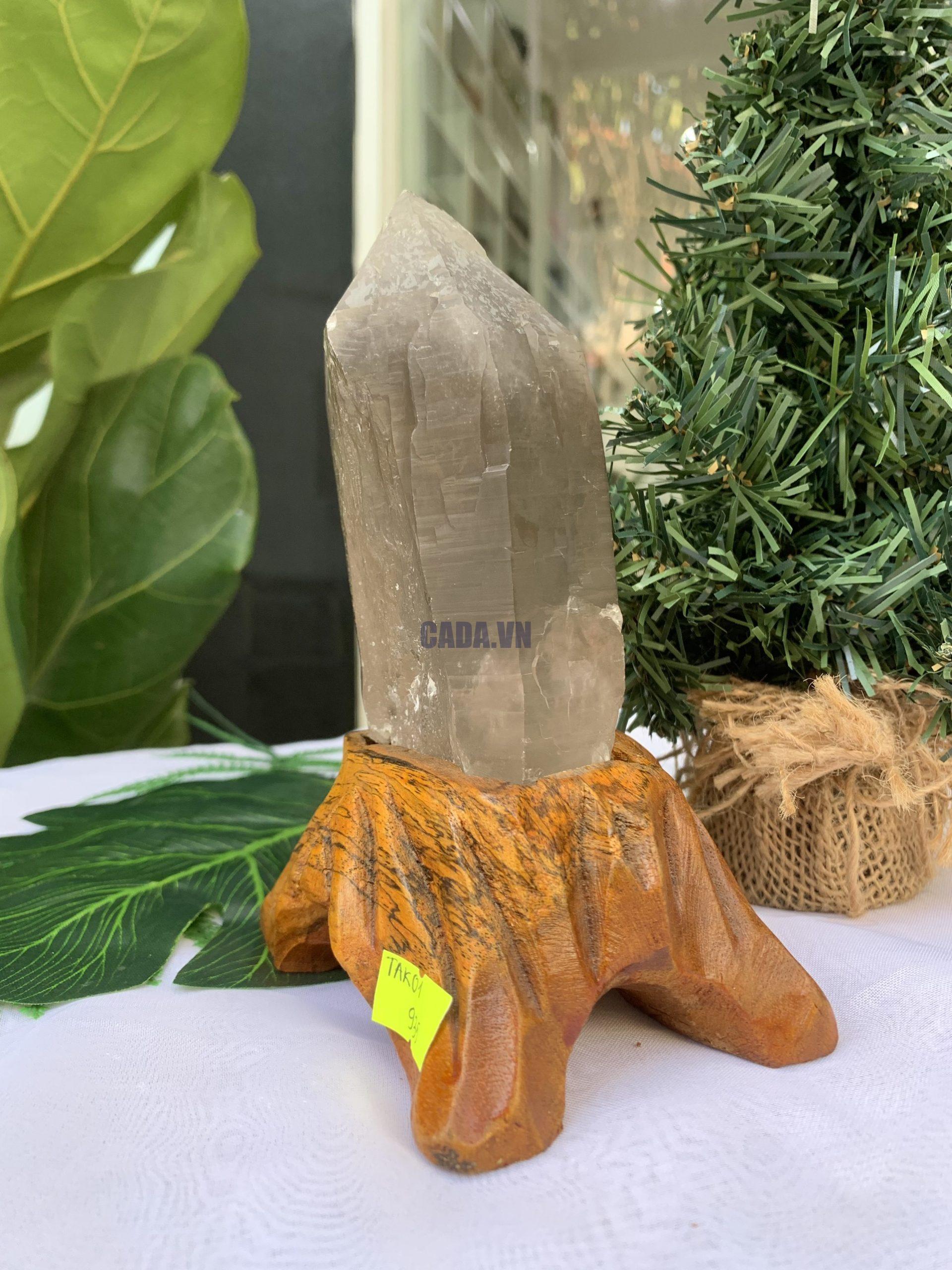 TRỤ THẠCH ANH KHÓI THÔ- RAW SMOKY QUARTZ POINT (TAK01), KL:0.588, KT: 16.7x7CM
