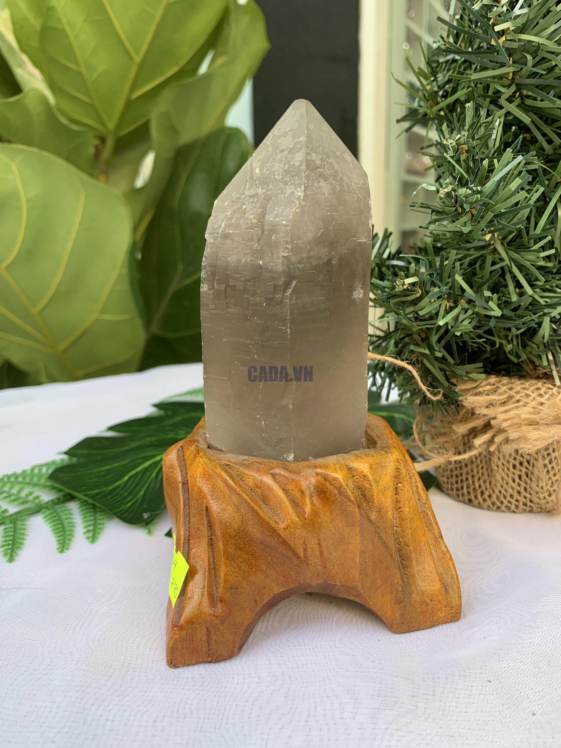 TRỤ THẠCH ANH KHÓI THÔ- RAW SMOKY QUARTZ POINT (TAK14), KL:0.480KG, KT: 15.5x7CM