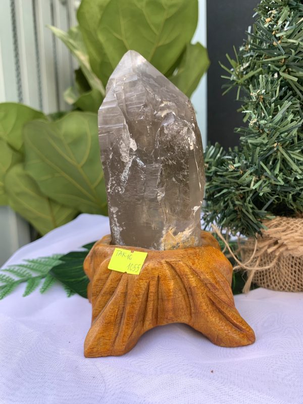 TRỤ THẠCH ANH KHÓI THÔ- RAW SMOKY QUARTZ POINT (TAK16), KL:0.668KG, KT: 10.7x8CM