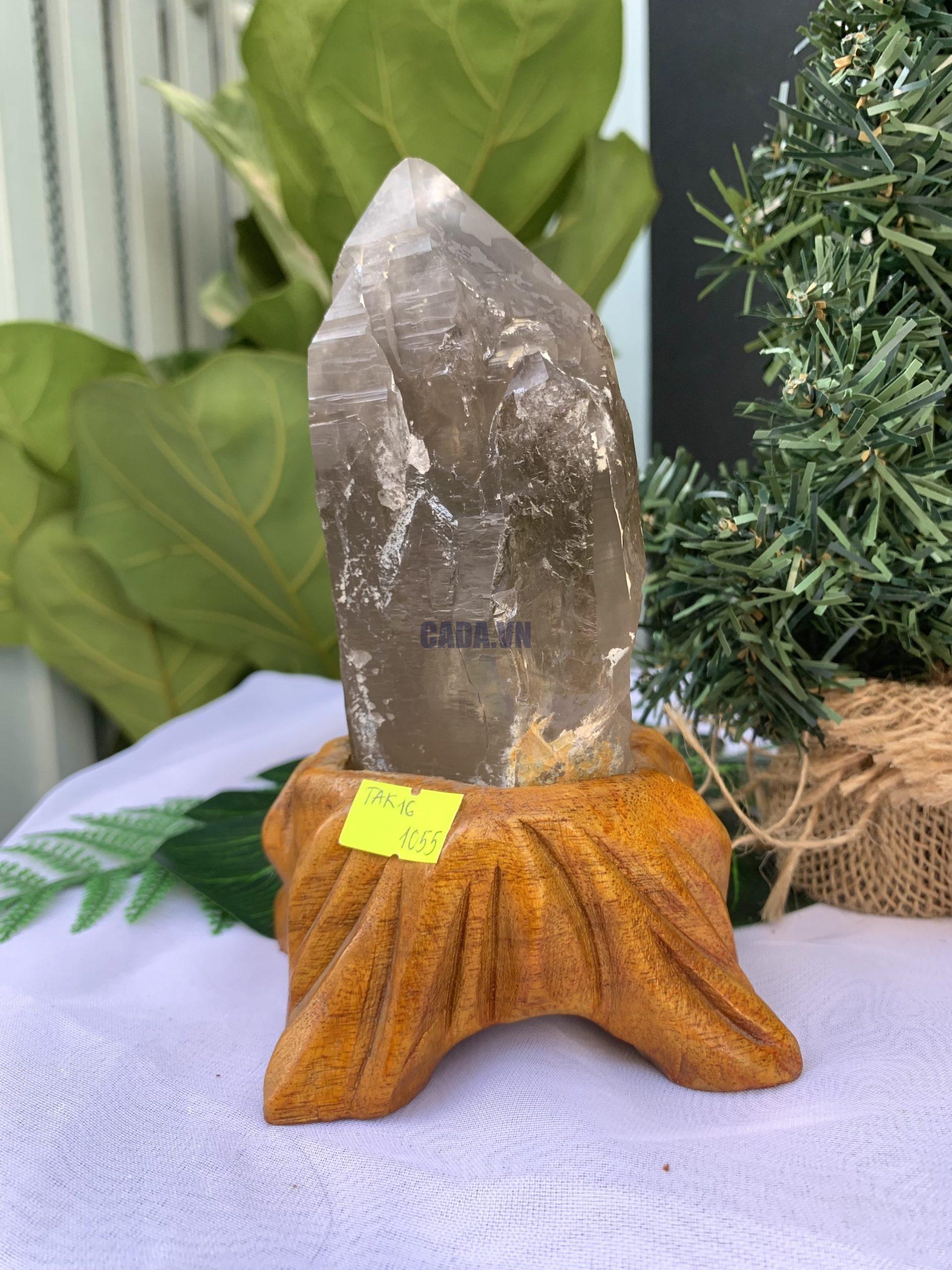 TRỤ THẠCH ANH KHÓI THÔ- RAW SMOKY QUARTZ POINT (TAK16), KL:0.668KG, KT: 10.7x8CM