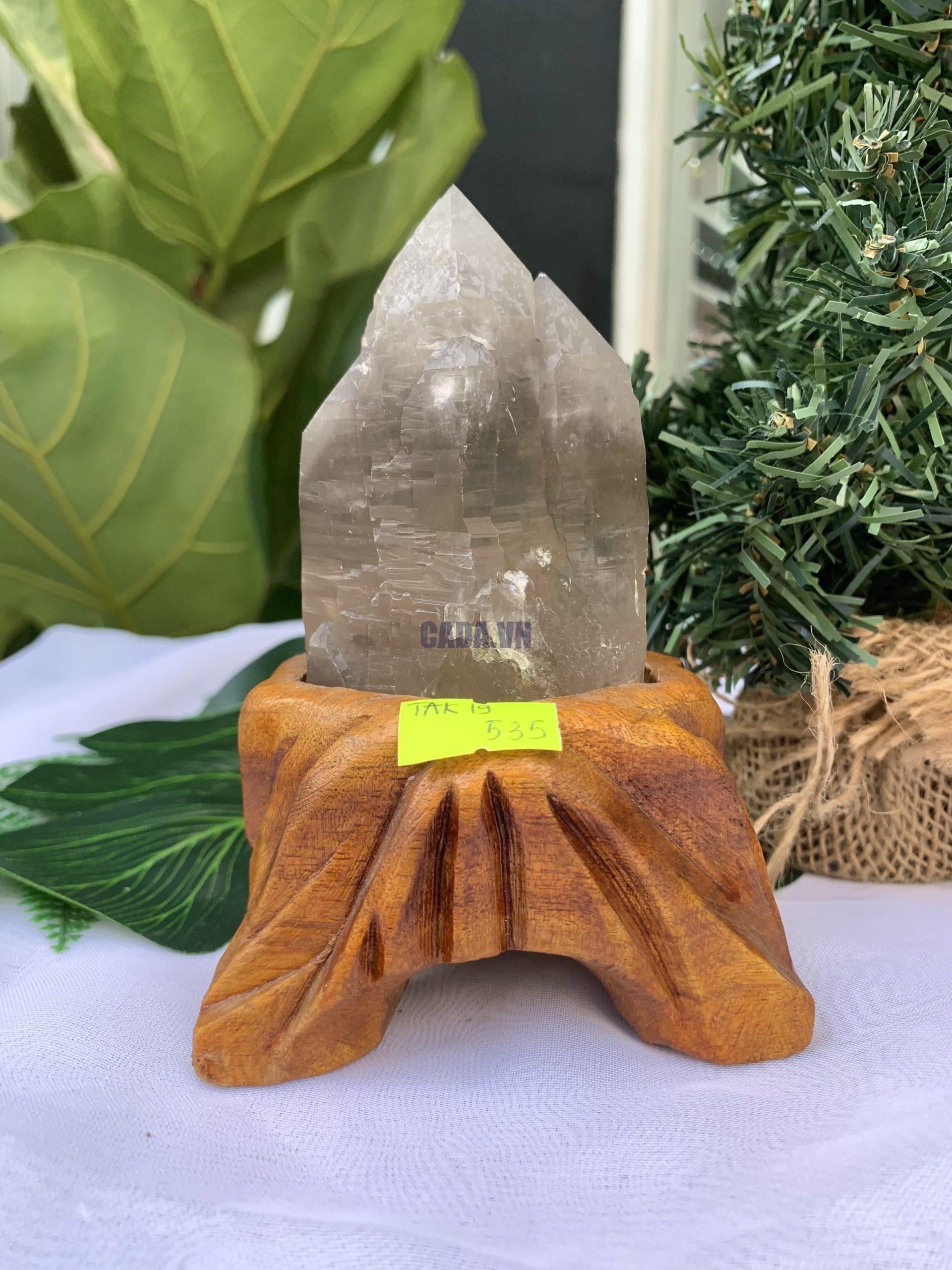 TRỤ THẠCH ANH KHÓI THÔ- RAW SMOKY QUARTZ POINT (TAK19), KL:0.324KG, KT: 13.8x6.2CM
