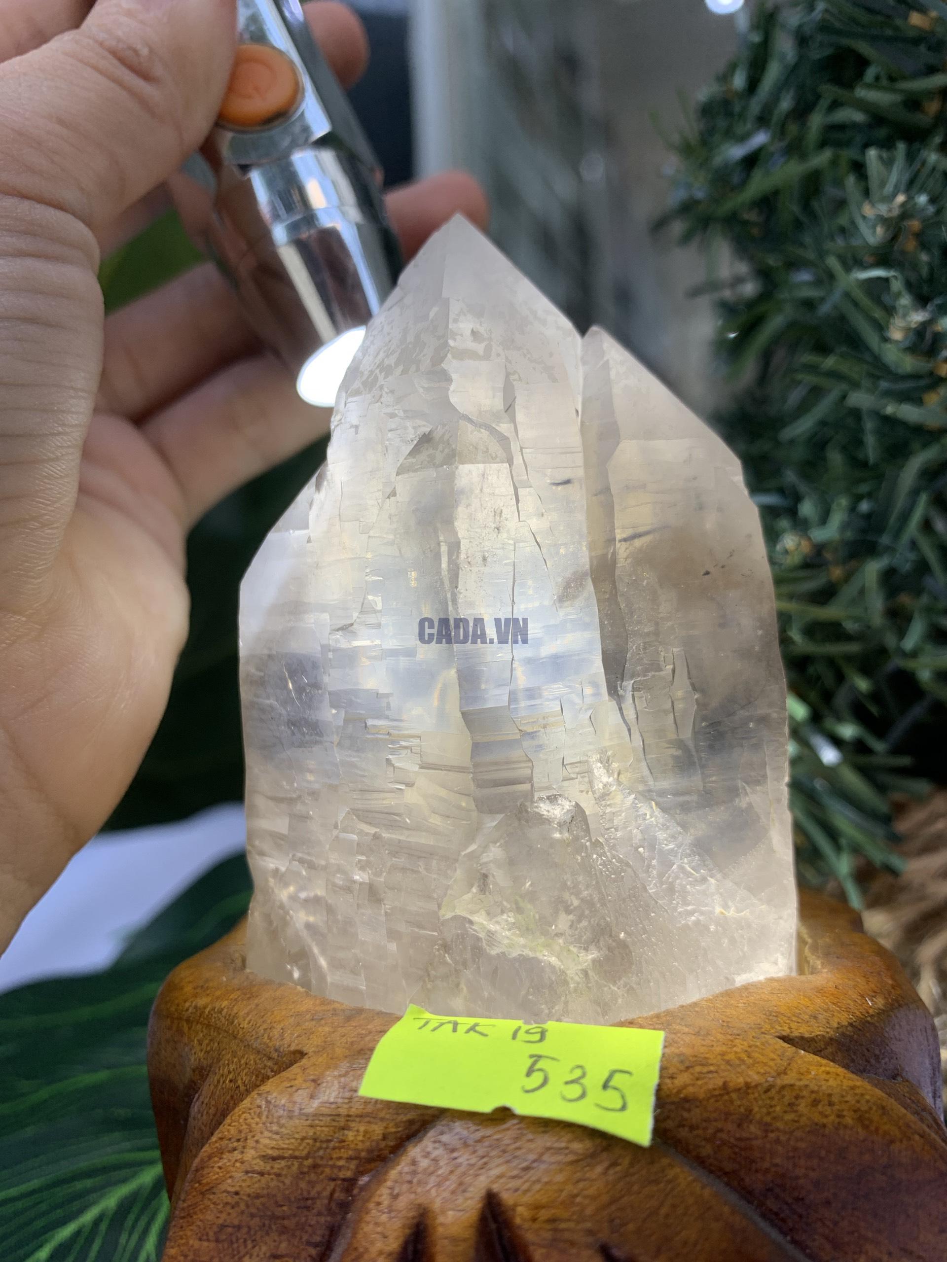 TRỤ THẠCH ANH KHÓI THÔ- RAW SMOKY QUARTZ POINT (TAK19), KL:0.324KG, KT: 13.8x6.2CM