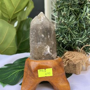 TRỤ THẠCH ANH KHÓI THÔ- RAW SMOKY QUARTZ POINT (TAK18), KL:0.280KG, KT: 14.2x5.3CM