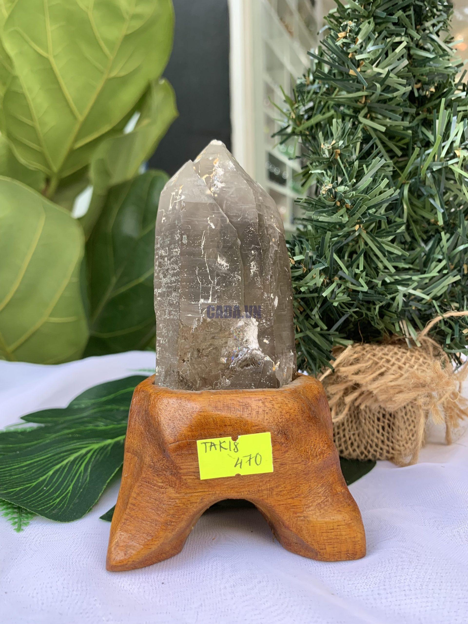 TRỤ THẠCH ANH KHÓI THÔ- RAW SMOKY QUARTZ POINT (TAK18), KL:0.280KG, KT: 14.2x5.3CM