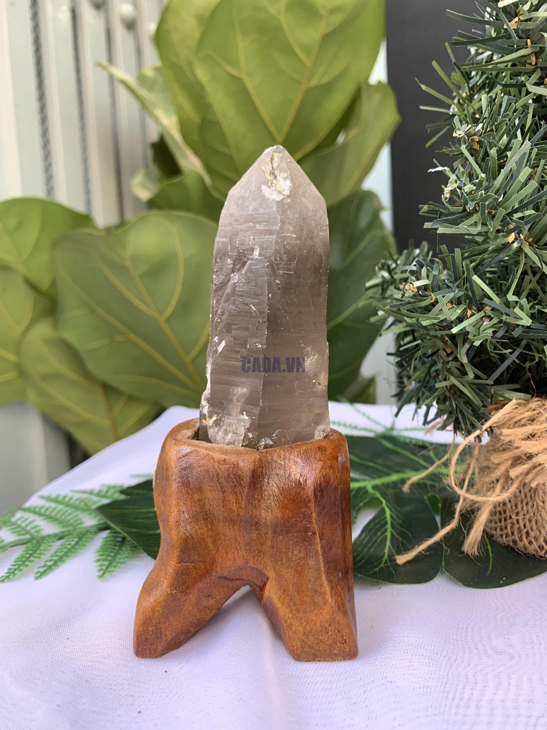 TRỤ THẠCH ANH KHÓI THÔ- RAW SMOKY QUARTZ POINT (TAK18), KL:0.280KG, KT: 14.2x5.3CM