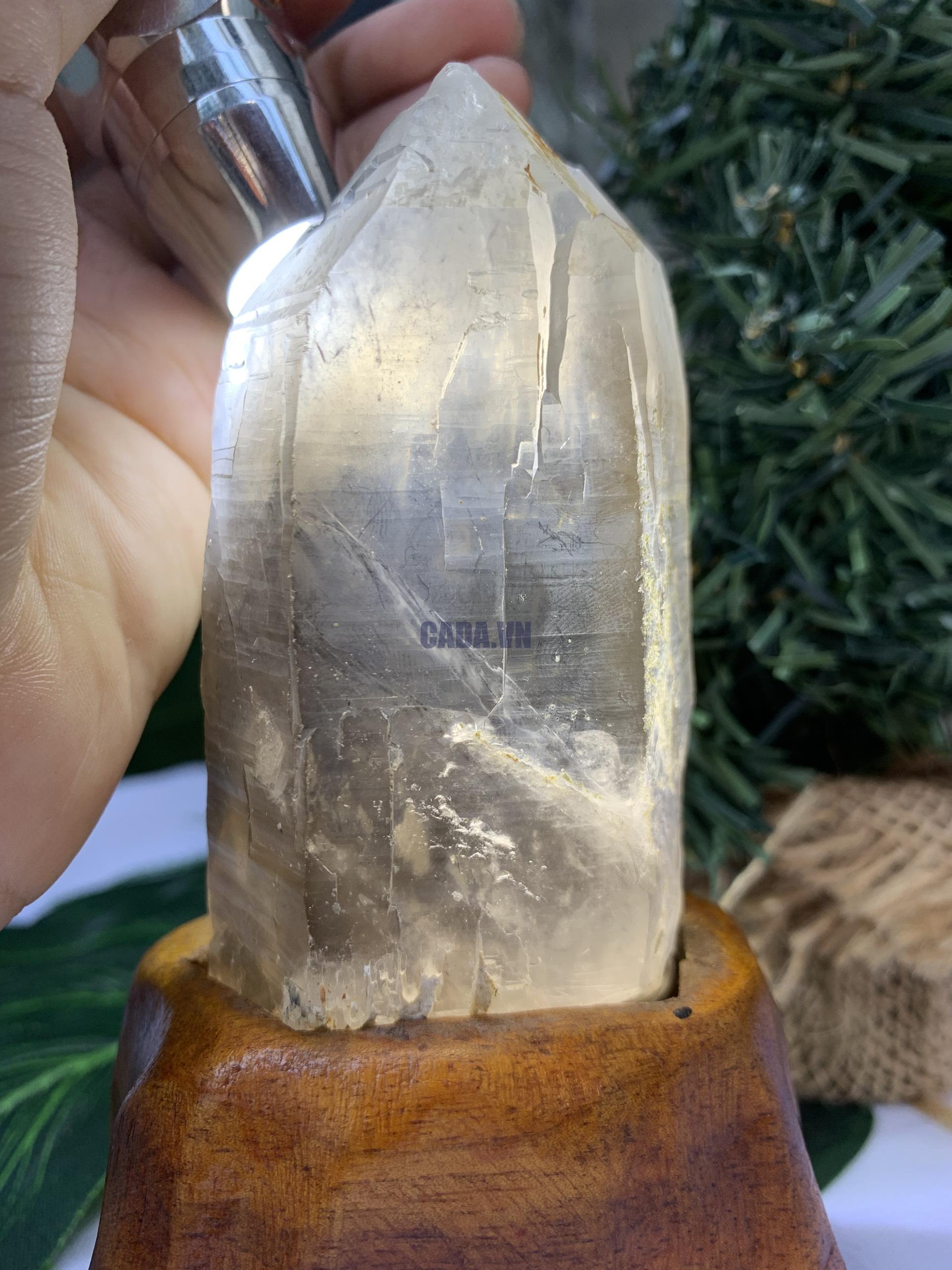 TRỤ THẠCH ANH KHÓI THÔ- RAW SMOKY QUARTZ POINT (TAK18), KL:0.280KG, KT: 14.2x5.3CM