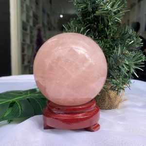 Bi cầu Thạch Anh Hồng – Rose Quartz Sphere (BH80), ĐK: 9,8CM, KL: 1,160KG