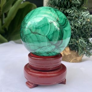 Bi cầu đá Lông Công – Đá Khổng Tước – Malachite Sphere, ĐK: 7.8 CM, KL: 0.940 KG (MLC29)