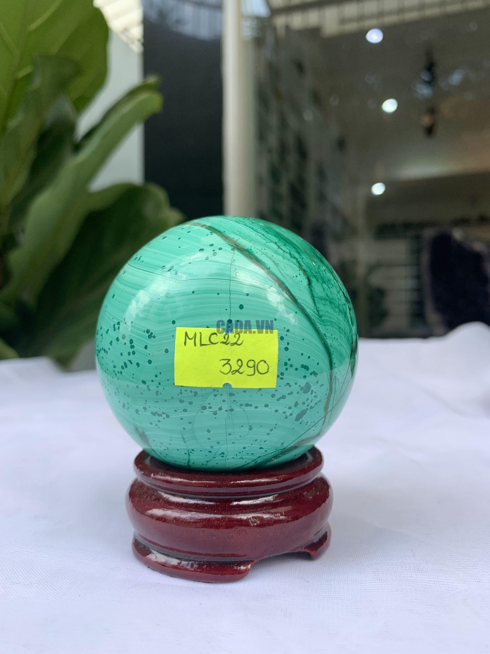 Bi cầu đá Lông Công – Đá Khổng Tước – Malachite Sphere, ĐK: 6.8 CM, KL: 0.546 KG (MLC22)