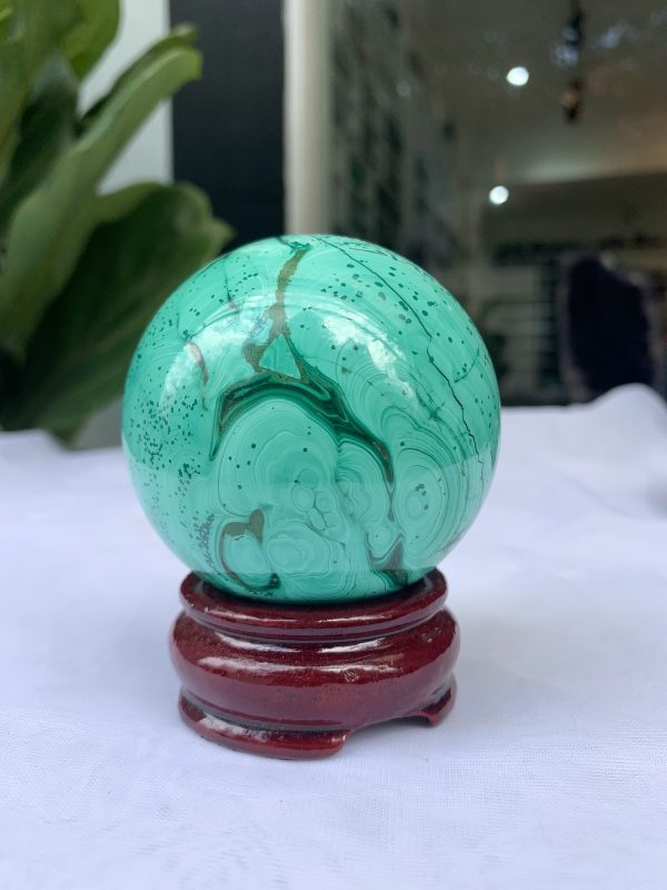 Bi cầu đá Lông Công – Đá Khổng Tước – Malachite Sphere, ĐK: 6.8 CM, KL: 0.546 KG (MLC22)