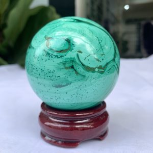 Bi cầu đá Lông Công – Đá Khổng Tước – Malachite Sphere, ĐK: 6.8 CM, KL: 0.546 KG (MLC22)