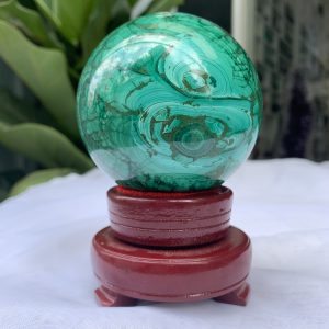Bi cầu đá Lông Công – Đá Khổng Tước – Malachite Sphere, ĐK: 7.8 CM, KL: 0.888 KG (MLC24)