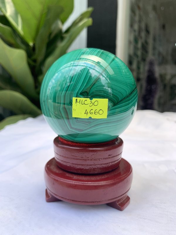Bi cầu đá Lông Công – Đá Khổng Tước – Malachite Sphere, ĐK: 7.3 CM, KL: 0.776 KG (MLC30)