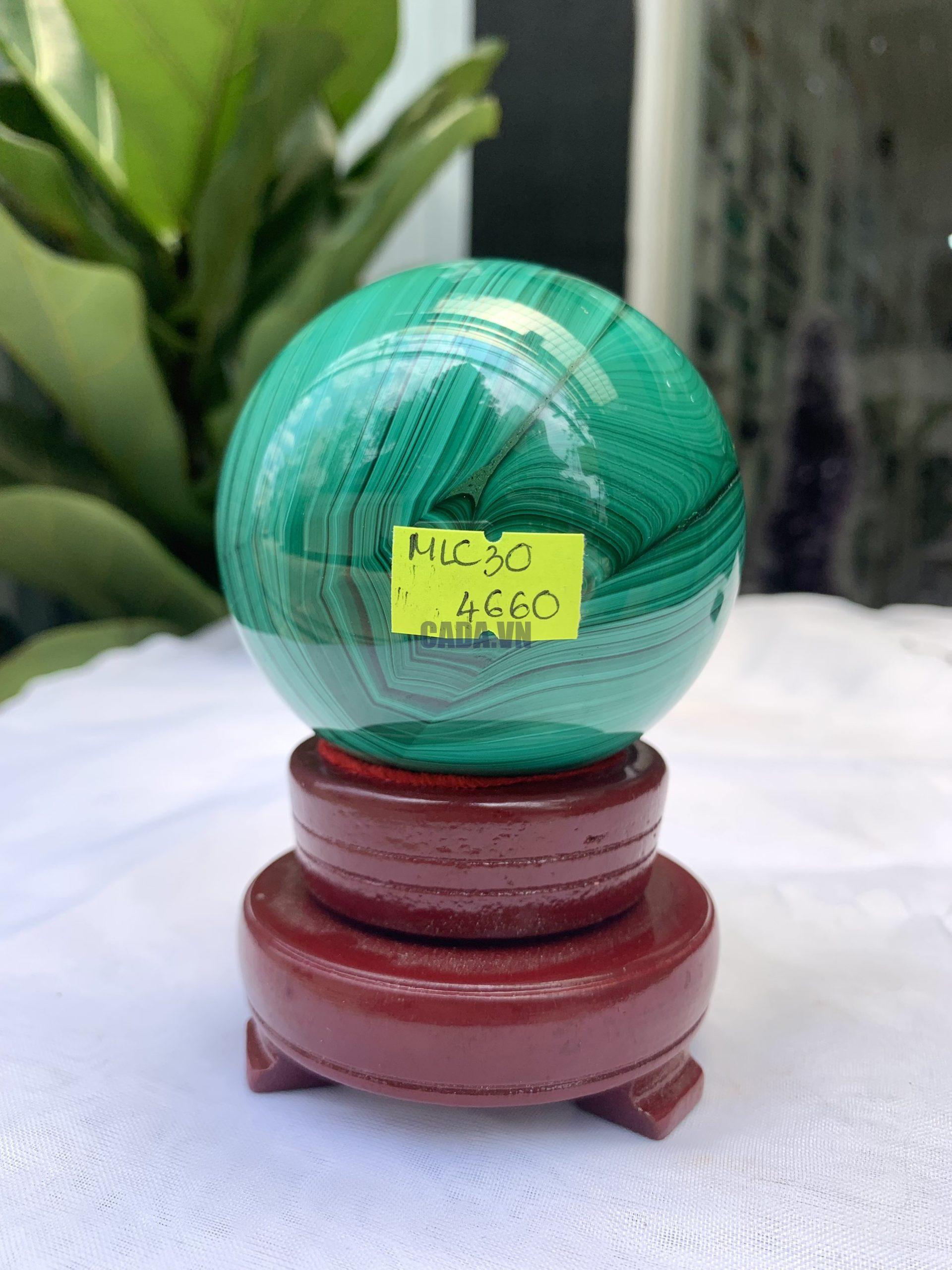 Bi cầu đá Lông Công – Đá Khổng Tước – Malachite Sphere, ĐK: 7.3 CM, KL: 0.776 KG (MLC30) 