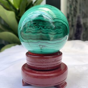 Bi cầu đá Lông Công – Đá Khổng Tước – Malachite Sphere, ĐK: 7.3 CM, KL: 0.776 KG (MLC30)