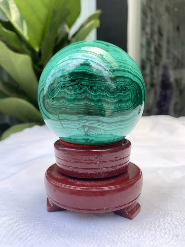 Bi cầu đá Lông Công – Đá Khổng Tước – Malachite Sphere, ĐK: 7.3 CM, KL: 0.776 KG (MLC30)