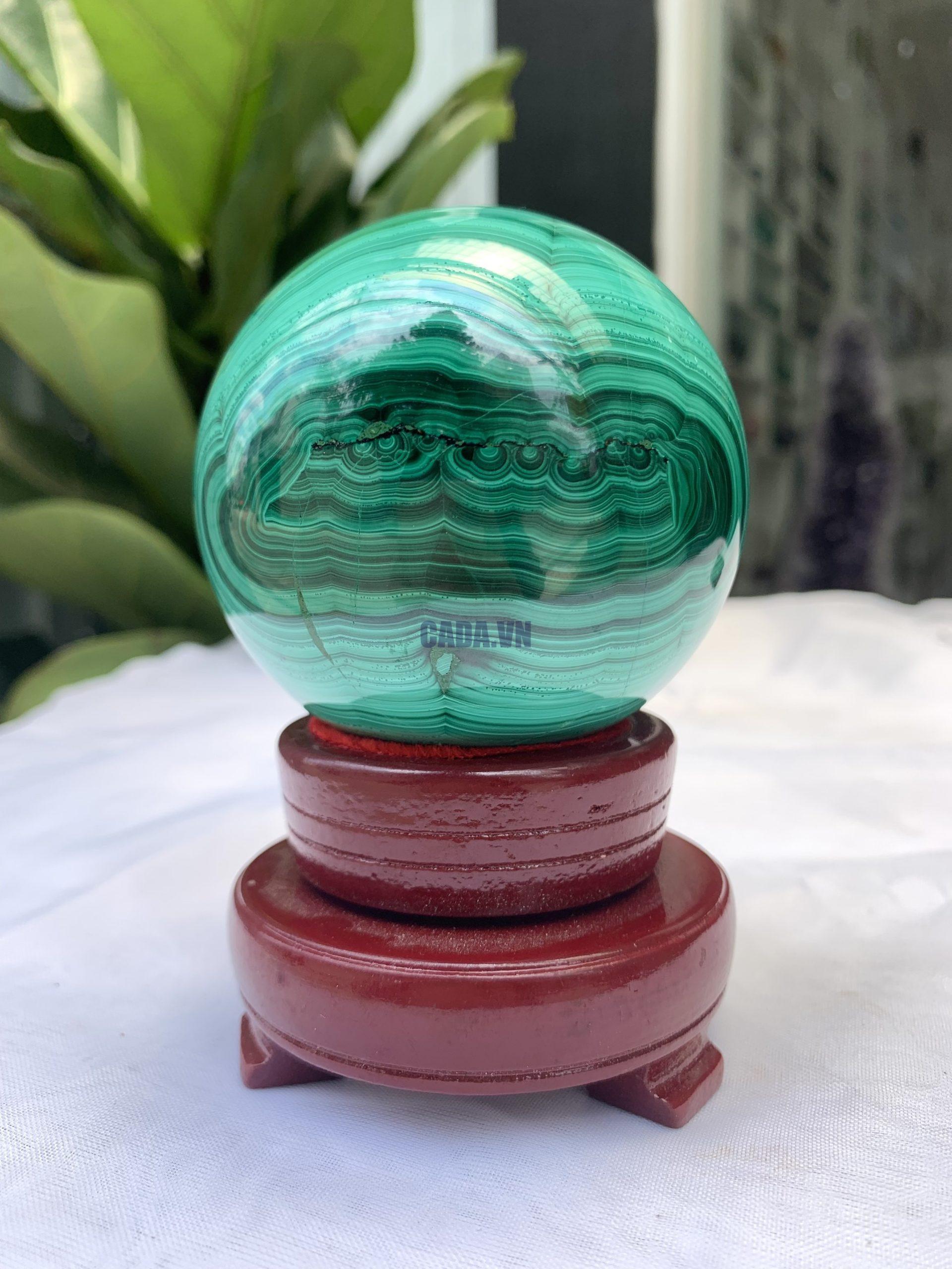 Bi cầu đá Lông Công – Đá Khổng Tước – Malachite Sphere, ĐK: 7.3 CM, KL: 0.776 KG (MLC30) 