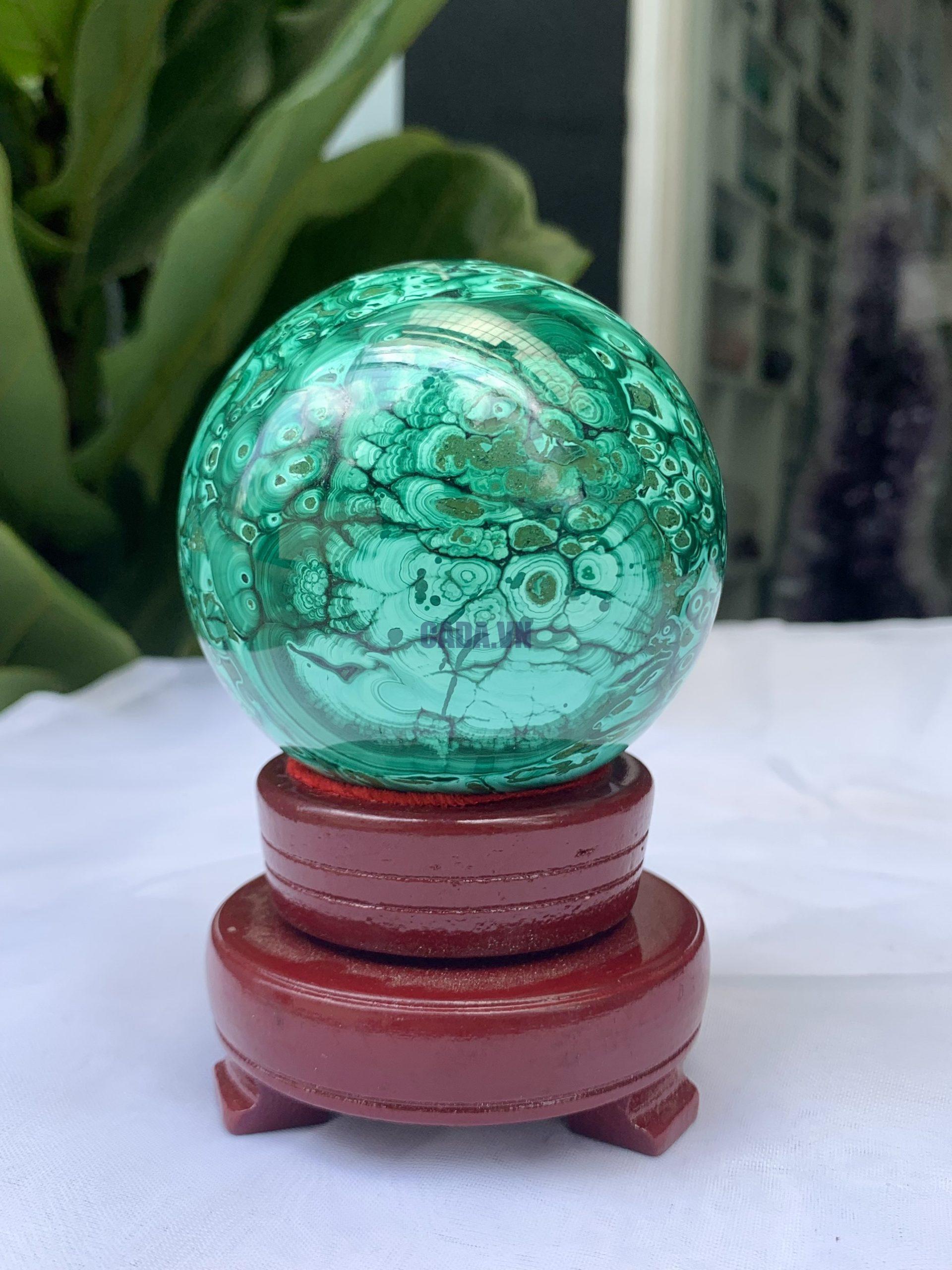 Bi cầu đá Lông Công – Đá Khổng Tước – Malachite Sphere, ĐK: 7.4 CM, KL: 0.734 KG (MLC28)