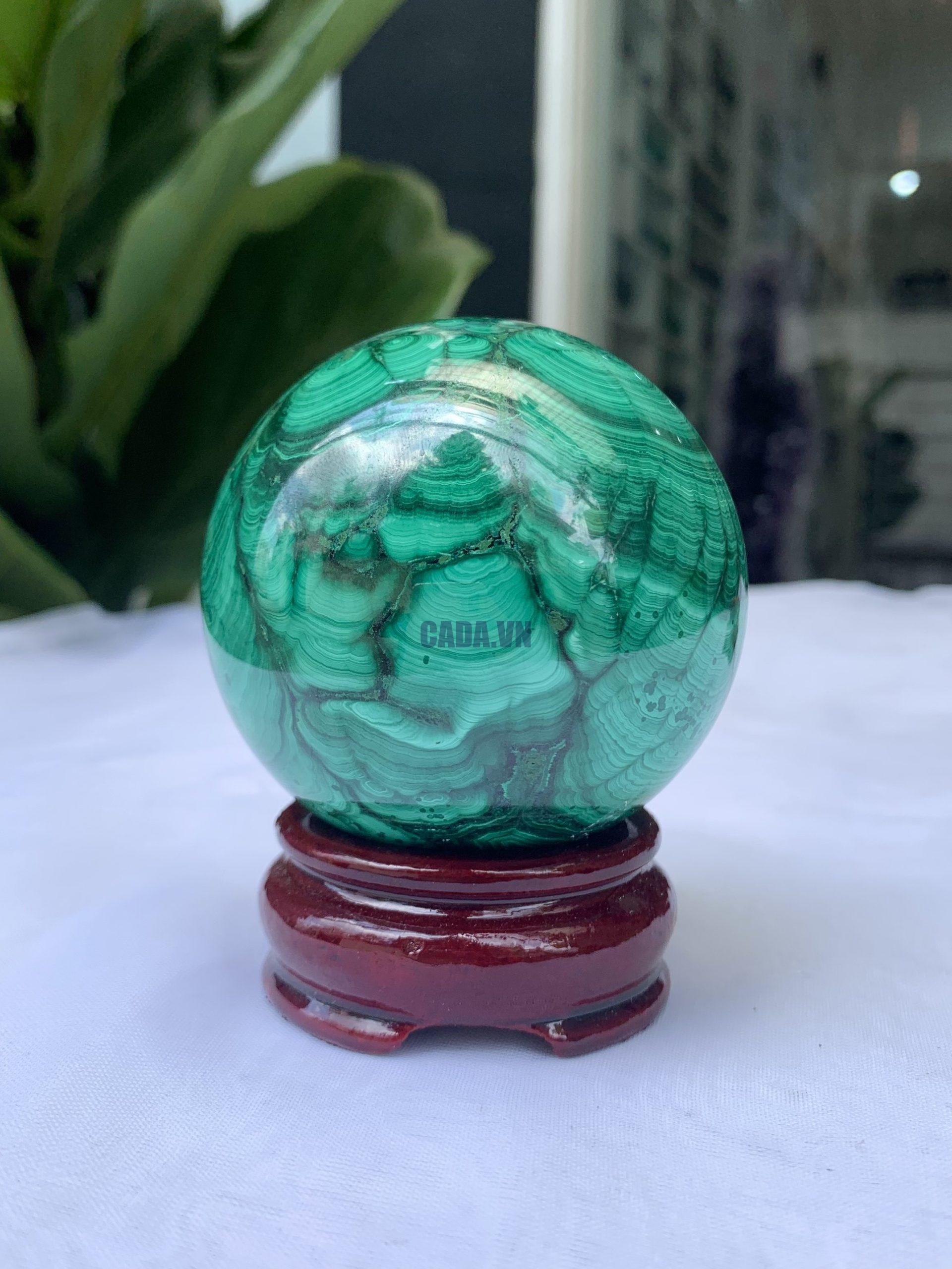 Bi cầu đá Lông Công – Đá Khổng Tước – Malachite Sphere, ĐK: 7 CM, KL: 0.628 KG (MLC23)