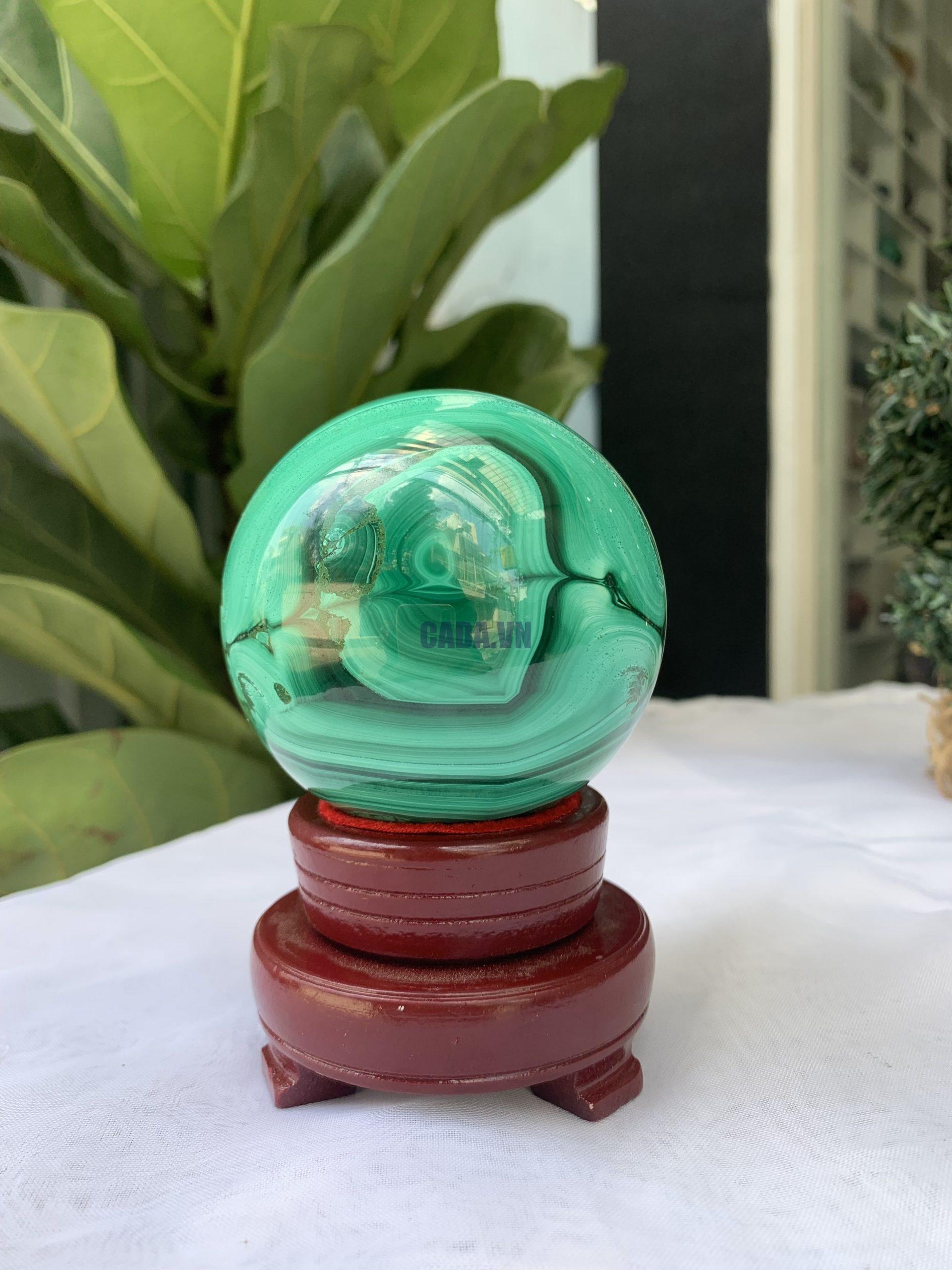 Bi cầu đá Lông Công – Đá Khổng Tước – Malachite Sphere, ĐK: 7.5 CM, KL: 0.802 KG (MLC27)