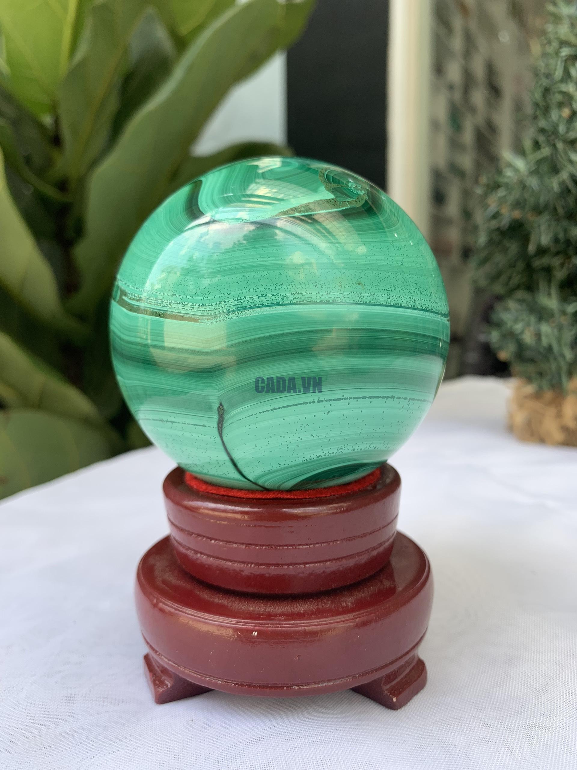 Quả cầu đá Lông Công – Đá Khổng Tước – Malachite Sphere