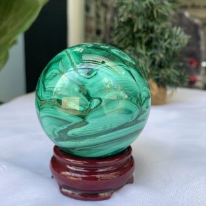 Bi cầu đá Lông Công – Đá Khổng Tước – Malachite Sphere, ĐK: 6.9 CM, KL: 0.632 KG (MLC31)