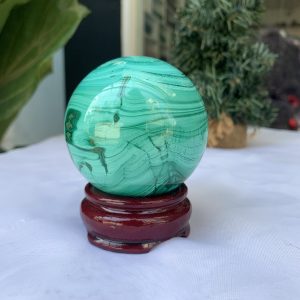 Bi cầu đá Lông Công – Đá Khổng Tước – Malachite Sphere, ĐK: 6.6 CM, KL: 0.516 KG (MLC32)