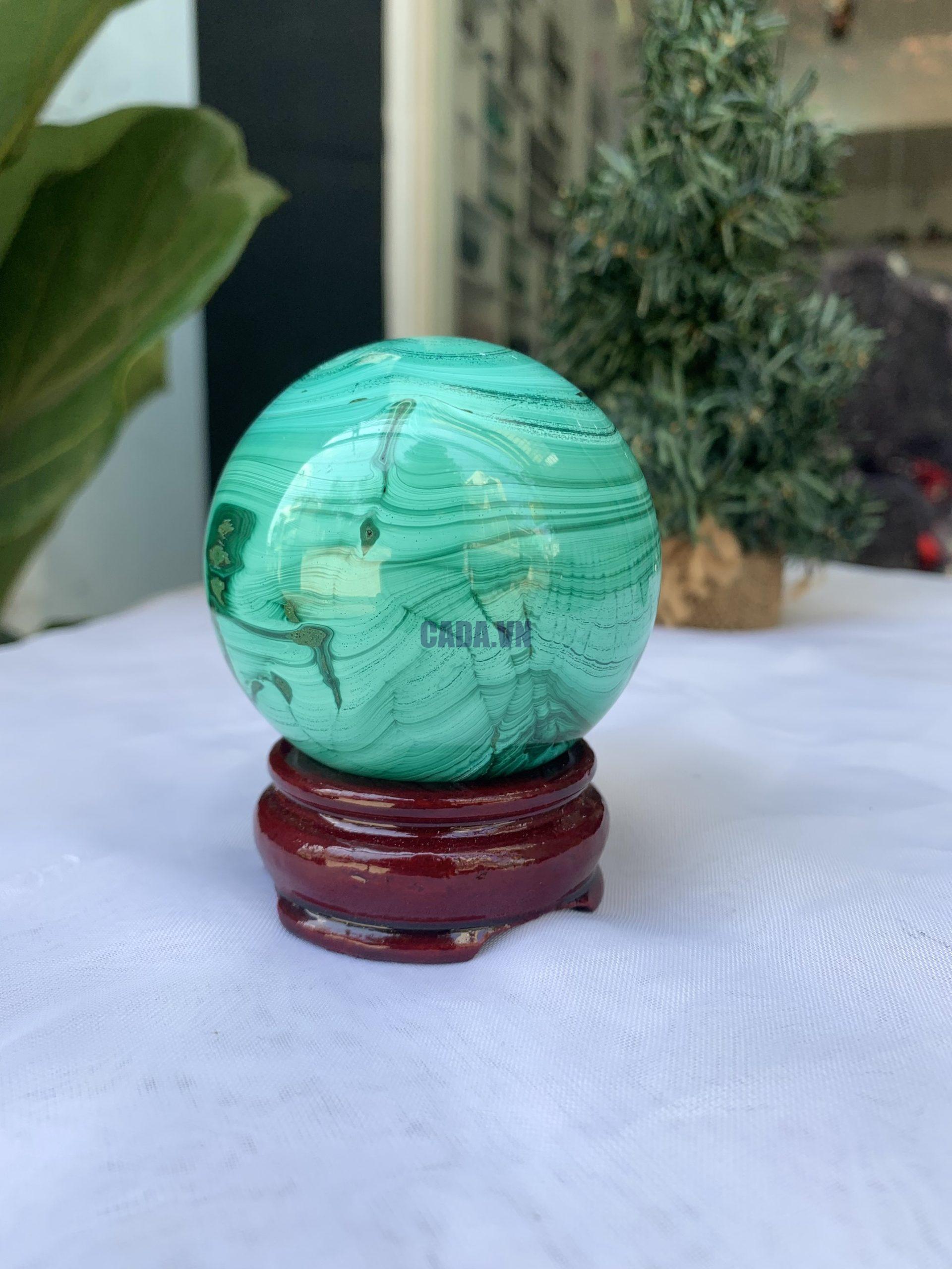 Bi cầu Đá Khổng Tước – Malachite Sphere, ĐK: 6.6 CM, KL: 0.516 KG (MLC32)