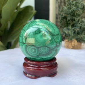 Bi cầu đá Lông Công – Đá Khổng Tước – Malachite Sphere, ĐK: 6.4 CM, KL: 0.524 KG (MLC25)