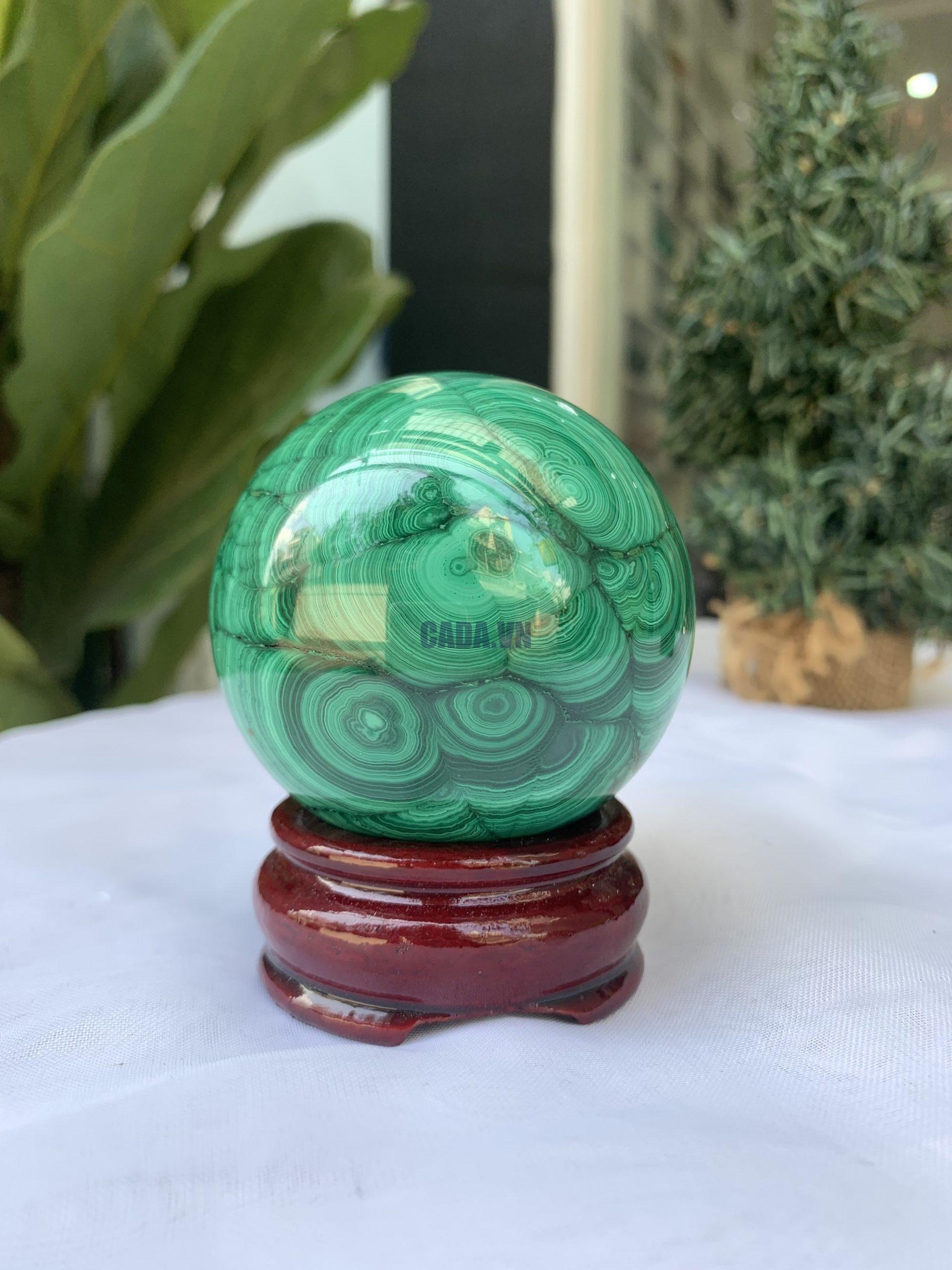 Bi cầu đá Lông Công – Đá Khổng Tước – Malachite Sphere, ĐK: 6.4 CM, KL: 0.524 KG (MLC25) 