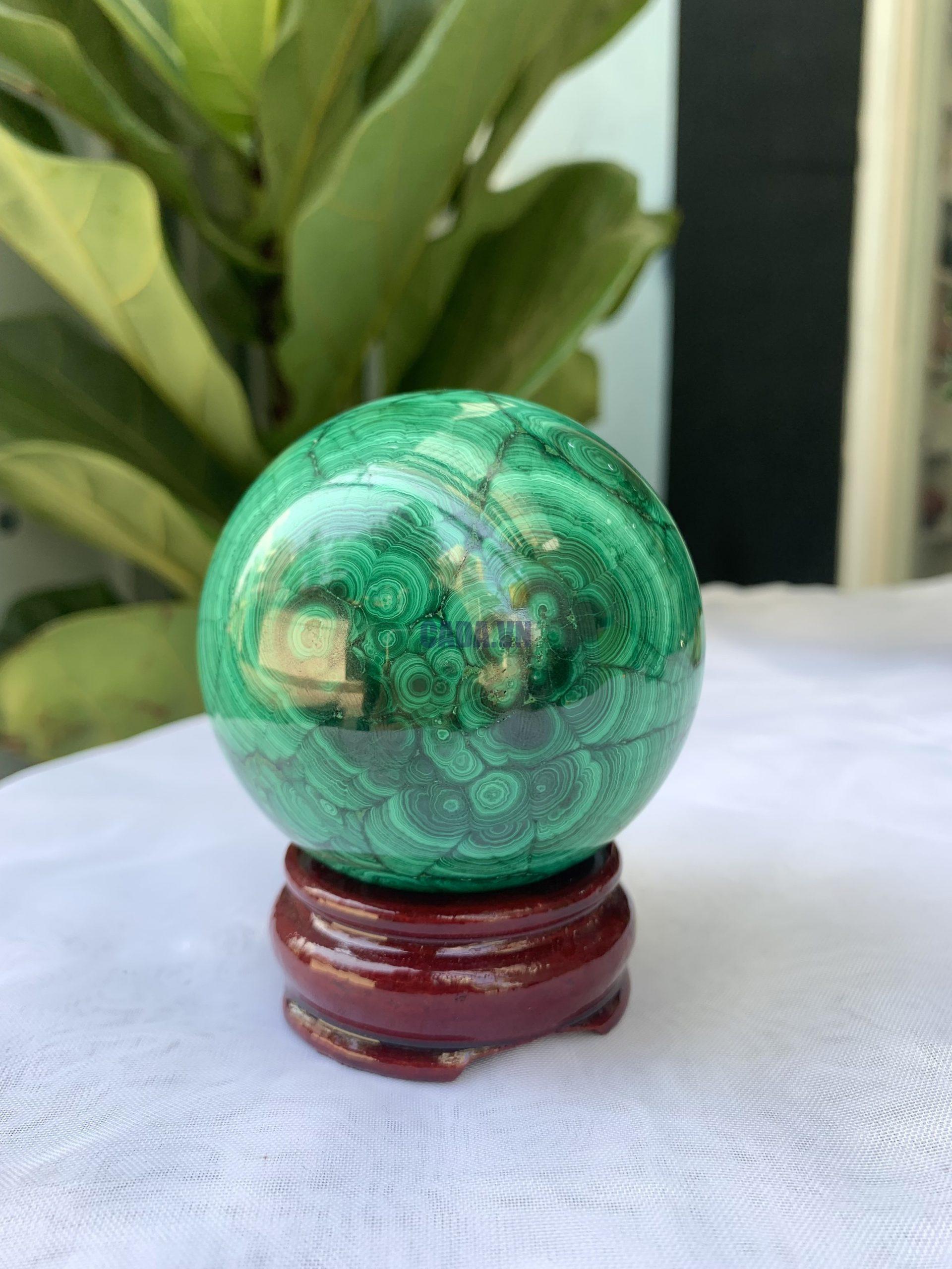 Bi cầu đá Đá Khổng Tước – Malachite Sphere, ĐK: 7.1 CM, KL: 0.688 KG (MLC26)
