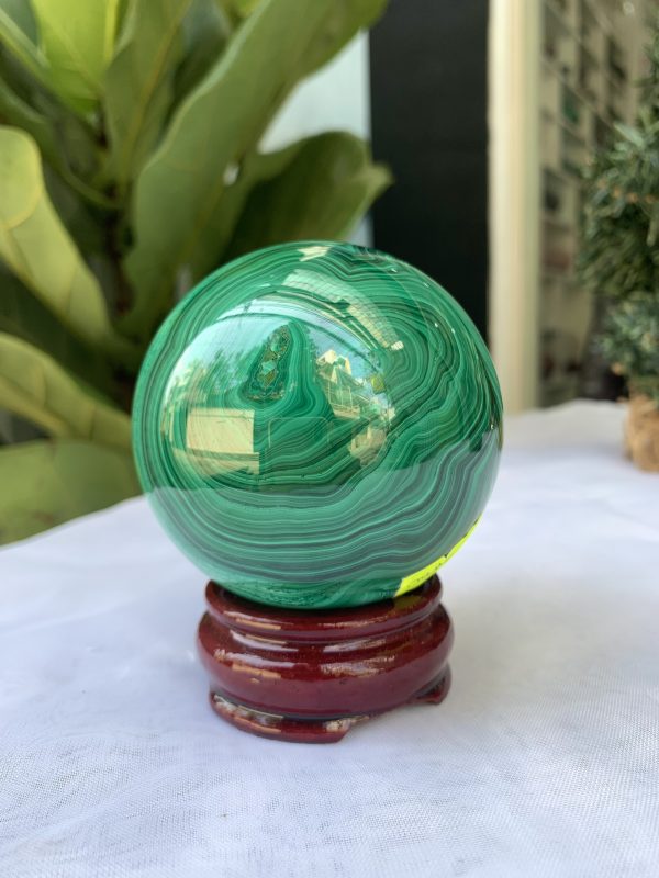 Bi cầu đá Lông Công – Đá Khổng Tước – Malachite Sphere, ĐK: 7.4 CM, KL: 0.808 KG (MLC20)