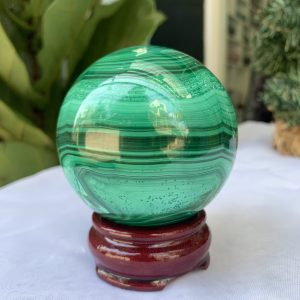Bi cầu đá Lông Công – Đá Khổng Tước – Malachite Sphere, ĐK: 7.4 CM, KL: 0.808 KG (MLC20)