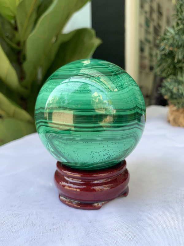 Bi cầu đá Lông Công – Đá Khổng Tước – Malachite Sphere, ĐK: 7.4 CM, KL: 0.808 KG (MLC20)