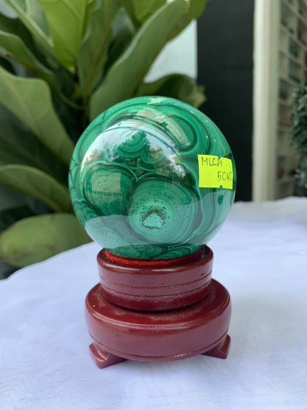 Bi cầu đá Lông Công – Đá Khổng Tước – Malachite Sphere, ĐK: 7.5 CM, KL: 0.840 KG (MLC21)