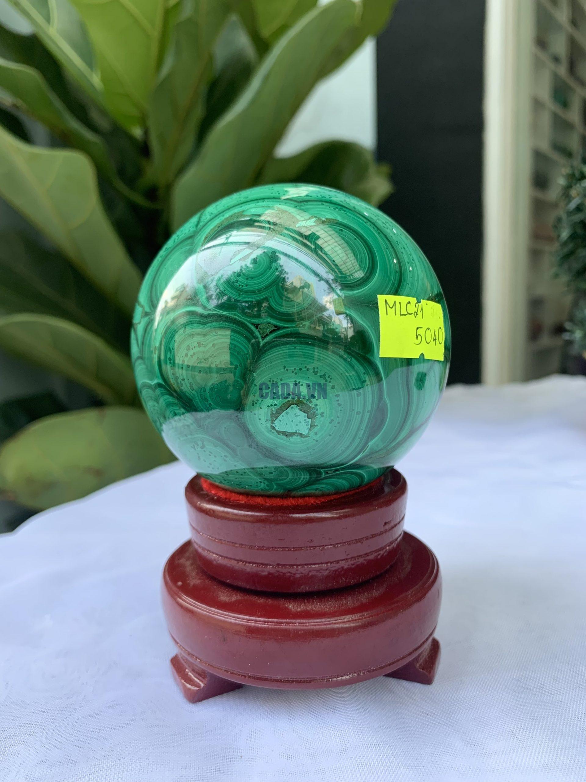 Bi cầu đá Lông Công – Đá Khổng Tước – Malachite Sphere, ĐK: 7.5 CM, KL: 0.840 KG (MLC21)