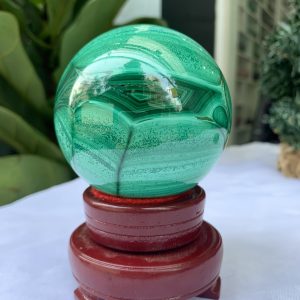 Bi cầu đá Lông Công – Đá Khổng Tước – Malachite Sphere, ĐK: 7.5 CM, KL: 0.840 KG (MLC21)