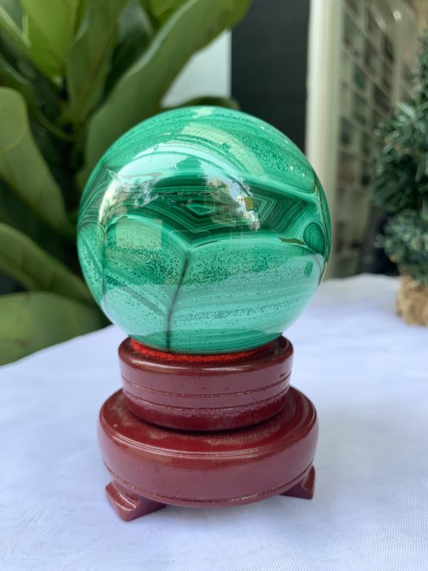 Bi cầu đá Lông Công – Đá Khổng Tước – Malachite Sphere, ĐK: 7.5 CM, KL: 0.840 KG (MLC21)