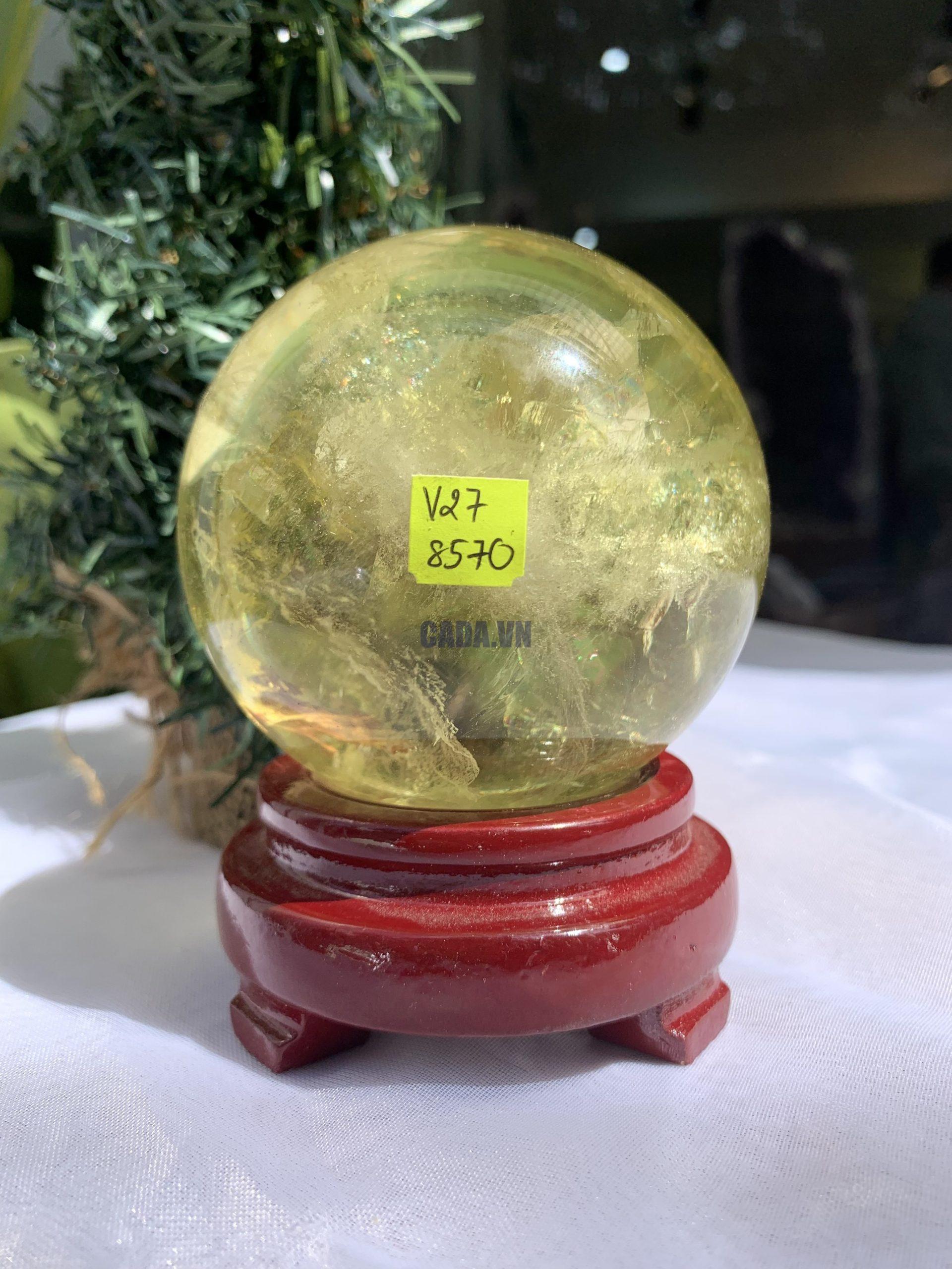 BI CẦU THẠCH ANH VÀNG – Citrine Sphere KL: 0,714 KG; ĐK: 7,9 cm (V27)